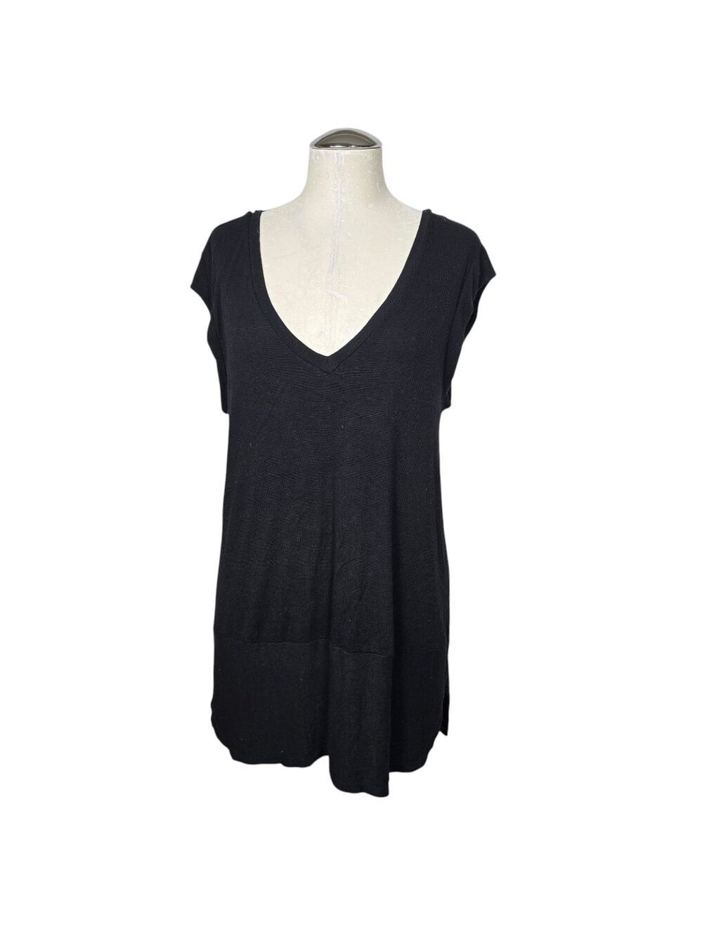 Bordeaux Black V Neck Lightweight Tunic Top M